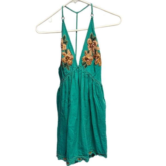 Free People Turquoise Dress with Floral Details - Picture 2 of 10